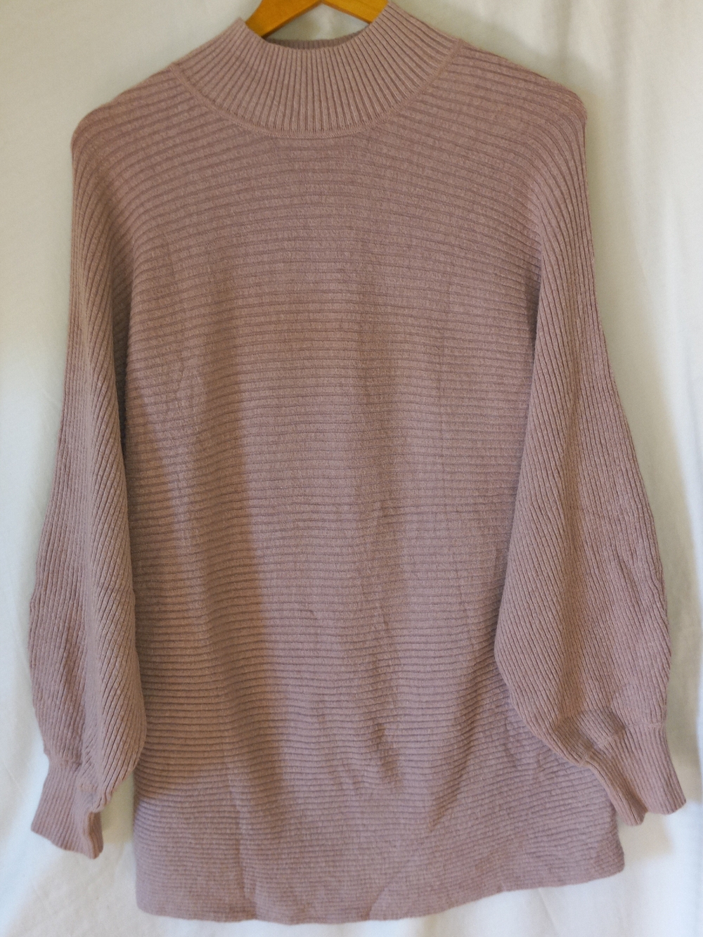 Rielle Dusty Rose Coxy Knit Pullover Sweater - Mock Neck, Balloon Sleeves (L)